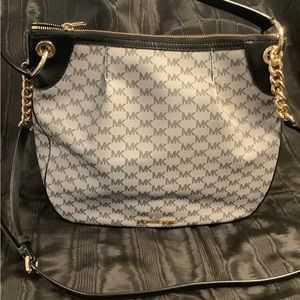 Michael Kors logo print satchel in gray and black